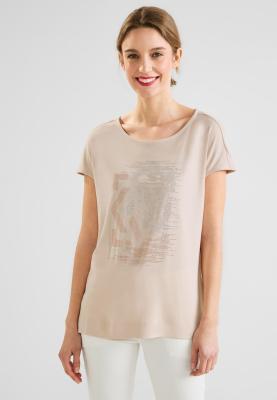 T-Shirt in glänzendr Satinoptik | silk look shirt w.stone artwor