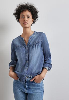 Jeansbluse | Denim-Ruffle Blouse,mid blue