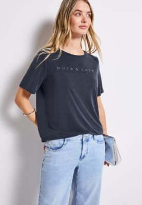 silk look shirt w.stone wordin
