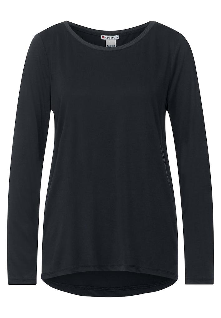 StreetOne Damen QR × silk Damen • Online-Shop Langarmshirt look | • long Shirts LTD Langarmshirt Rühle • shirt INDIGO