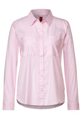 Bluse mit Hemdkragen, Knopfleiste und Brusttaschen | LTD QR Striped cotton blouse w