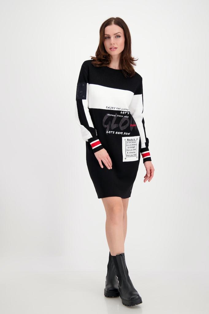 Monari Midi Kleid mit × INDIGO Kleider Rundhalsausschnitt Damen • Online-Shop Kleid • • Langarm Rühle
