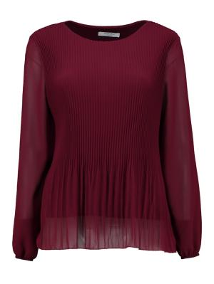 Plisseebluse, Langarm mit Rundhals, uni, Ärmelende mit Gummizug