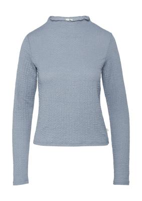 Strukturiertes Longsleeve mit angeschnittenem Stehkragen