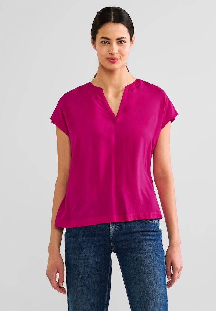 × Damen Blusen Bluse Rühle • sol QR w INDIGO Langarm shirtblouse • StreetOne • Online-Shop splitneck
