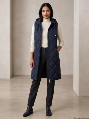 Lange, gesteppte Damen-Weste von White Label in Navy mit Gold-Akzenten