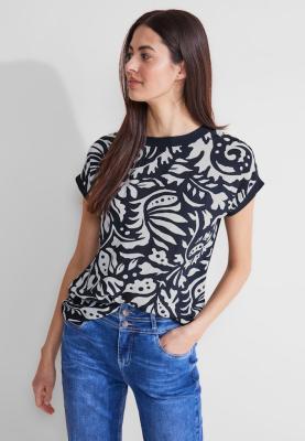 Damen T-Shirt: Stilvolles Muster und interessanter Materialmix | LTD QR printed mat-mix shirt w