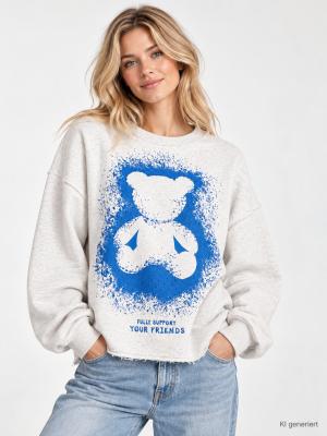 THE SHIRT PROJECT Sweatshirt „Front Teddy Airbrush“ in Silver Mélange