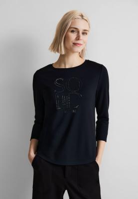 Damenshirt mit 3/4 Arm | stone wording silk look shirt