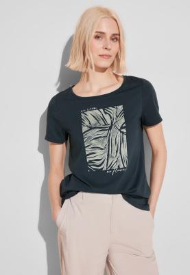 T-Shirt mit Folienprin | glossy leaf partprint shirt