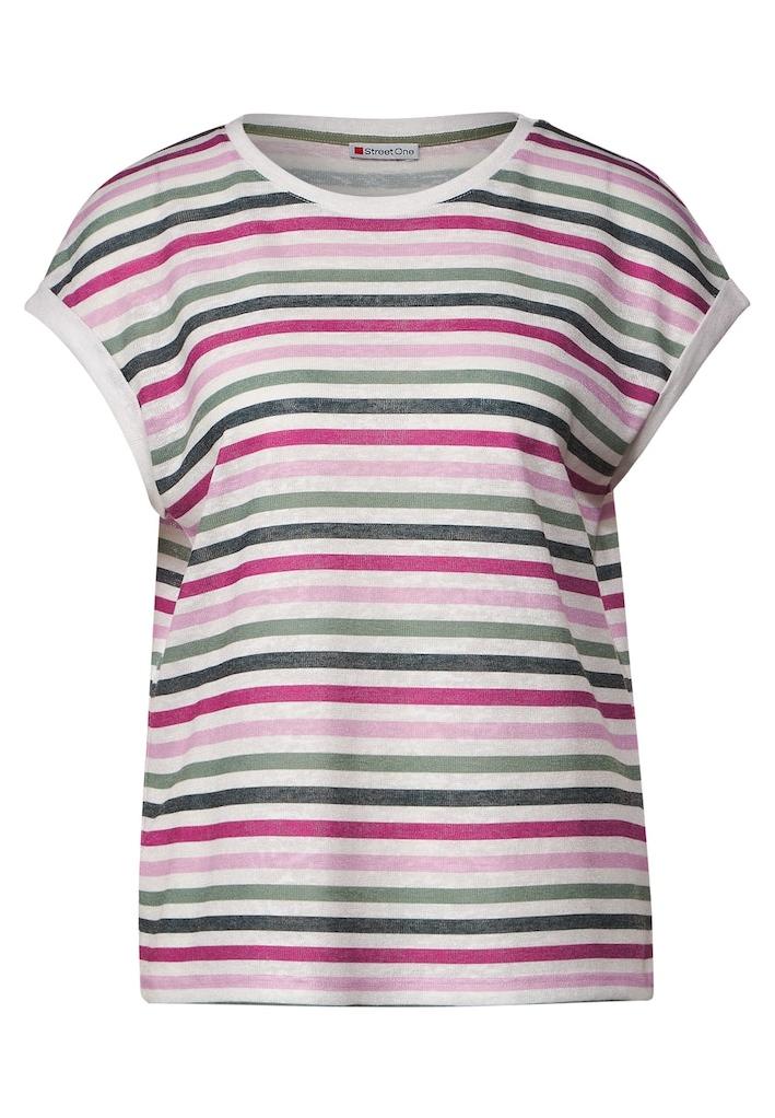 • • Schultern Rühle Shirts T-Shirt Damen | LS_multicolor stripe StreetOne Online-Shop × überschnittenen T-Shirt Kurzarm mit Damen • | INDIGO
