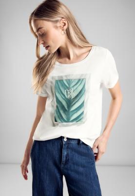 T-Shirt mit floralen Print | palm leaf partprint shirt