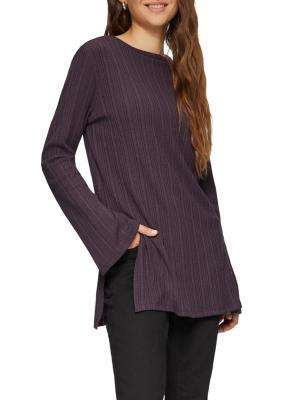 Geripptes Longshirt mit seitlichen Schlitzen