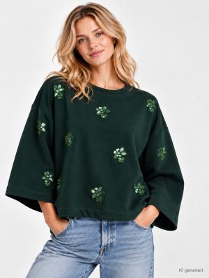 THE SHIRT PROJECT Sweatshirt – Pine Green mit Pailletten-Stickerei