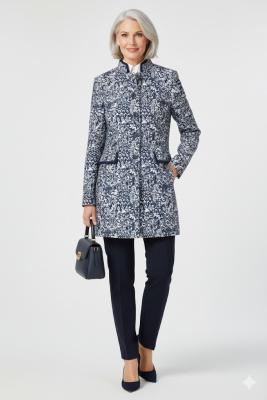 White Label Gehrock – Edle Jacquard-Optik in Marine-Weiß