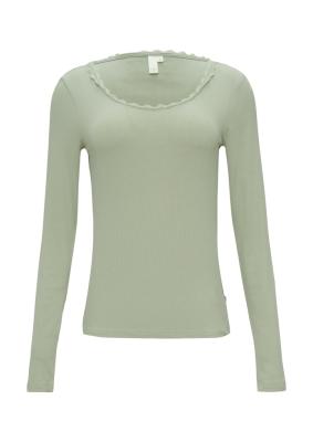 Rippshirt aus Viskosemix mit Spitzendetail