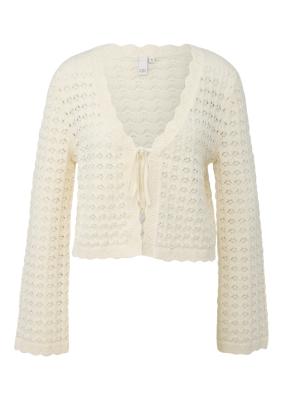 Strickjacke mit Ajourmuster und Bindedetail