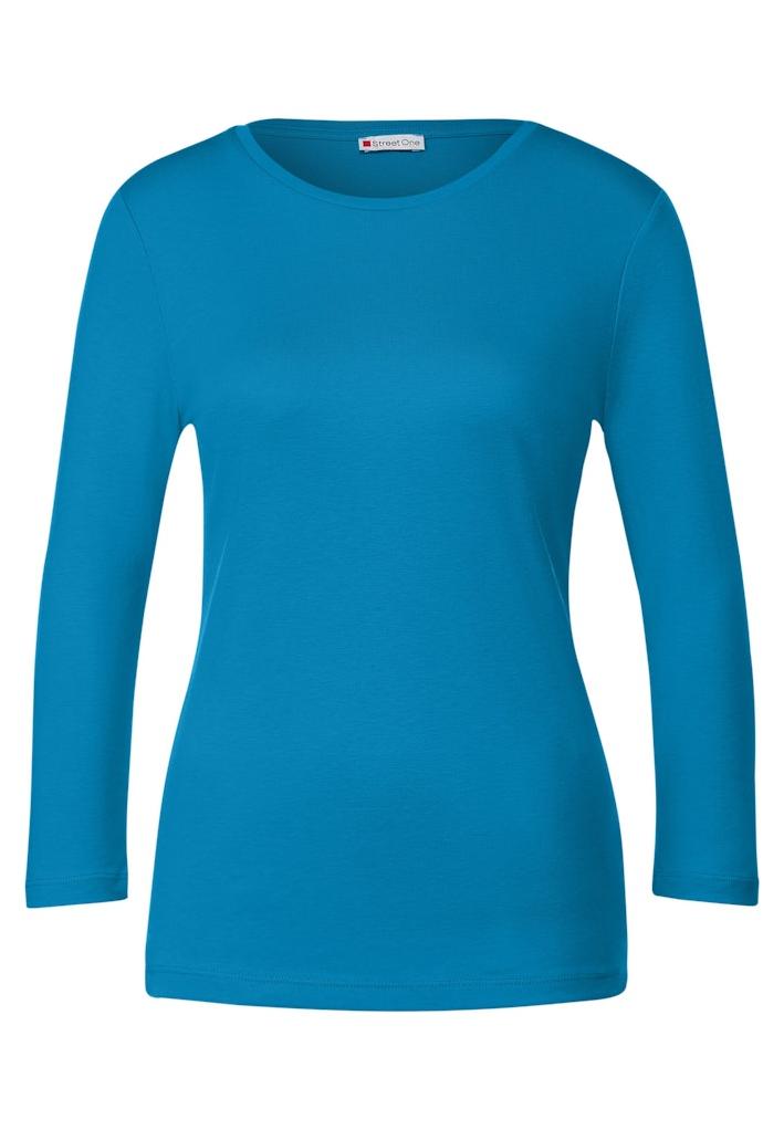StreetOne Basic Shirt mit 3/4 • Damen INDIGO • Arm interlock T-Shirt 3/4 3/4 • slee | Online-Shop Rühle × basic shirt Arm Shirts