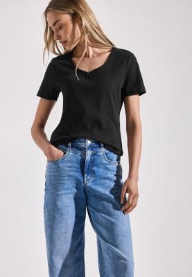 rib shirt w.deco neckline