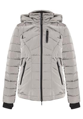 Damen-Steppjacke in Grau mit Fake-Daune und Kapuze