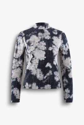 Sportalm Langarmshirt mit abstraktem Blumendruck in Denim-Optik