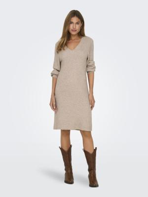 Strickkleid mit V-Ausschnitt und Ballonärmeln | ONLKATIA LS V-NECK DRESS KNT