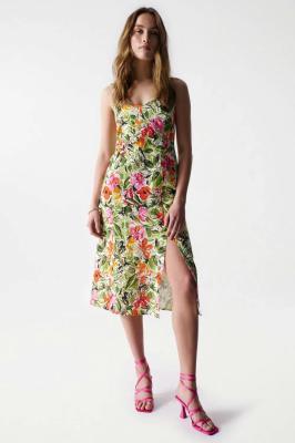 Leinen-Kleid mit Blumenmuster
